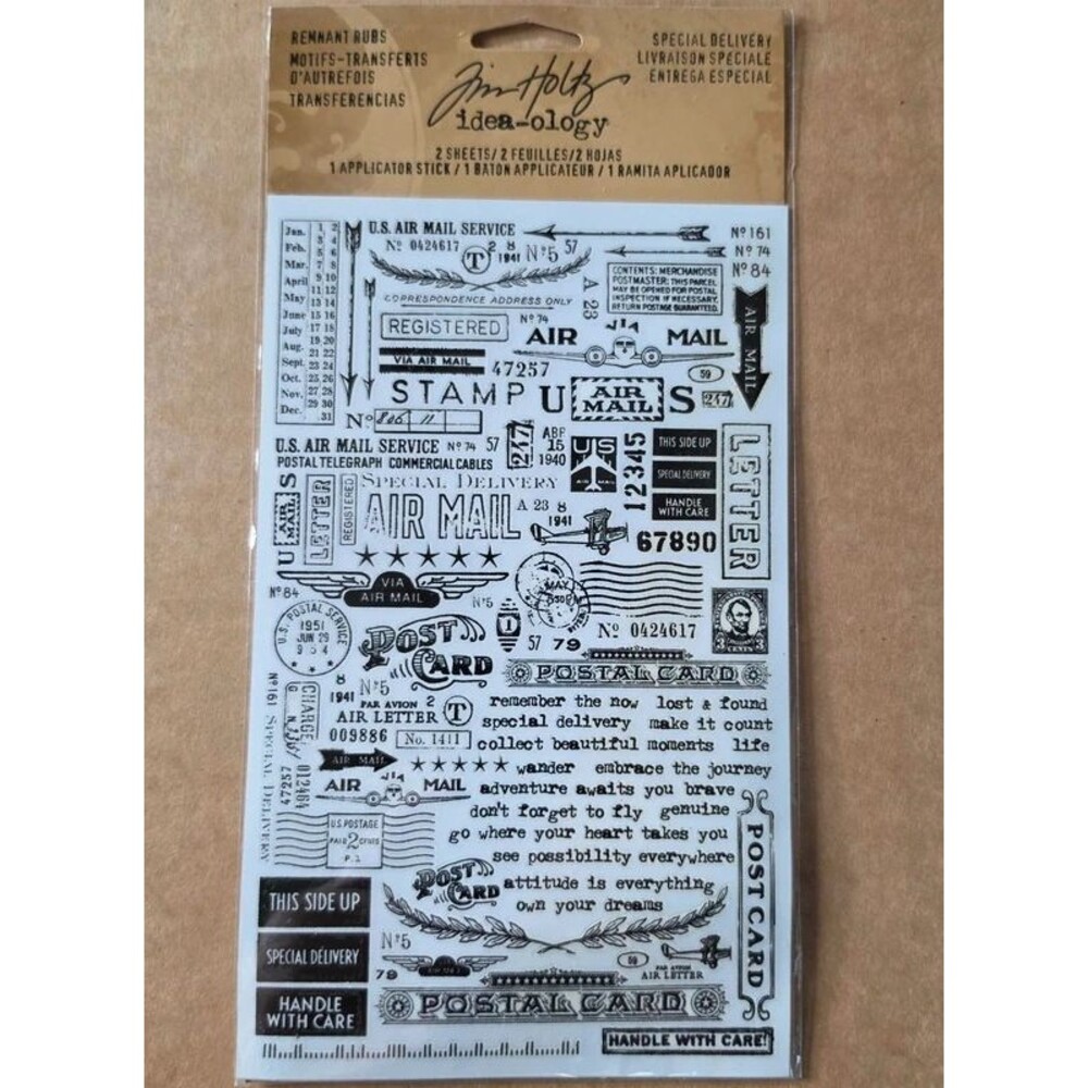 Tim Holtz Idea-ology 2015 Remnant Rubs Special Delivery Postage Postal Mail Word